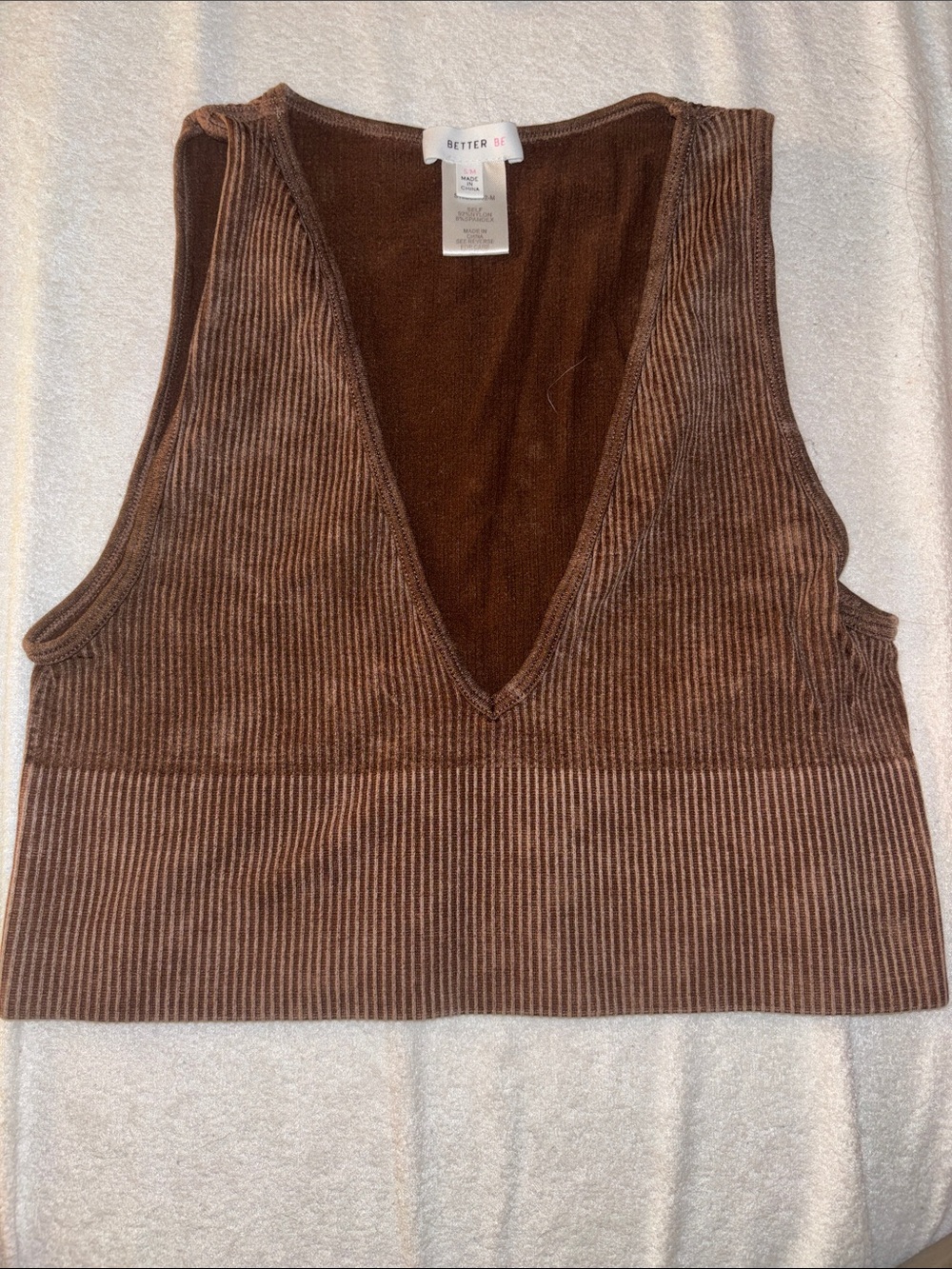 Better Be Chocolate Brown Ribbed V‑Neck Cropped Tank